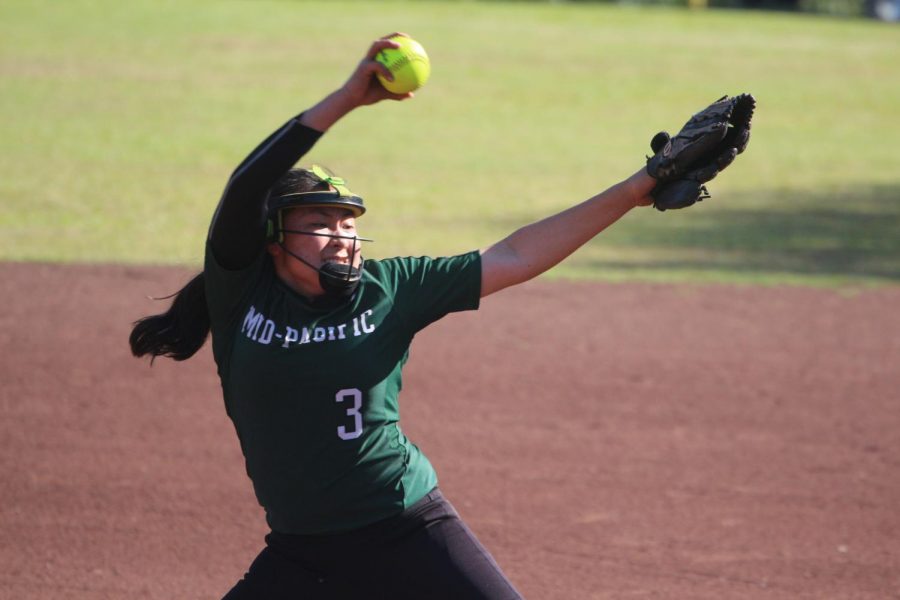 Player Darian Kanno pitches a ball to the opponent team during the 2019 season. Spring sports were cut short this year due to the coronavirus. 