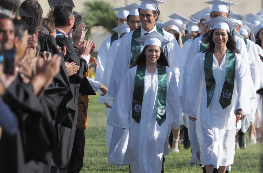 The class of 2019 celebrates during graduation ceremonies. The format of graduation this year is bringing many questions for the class of 2020. 