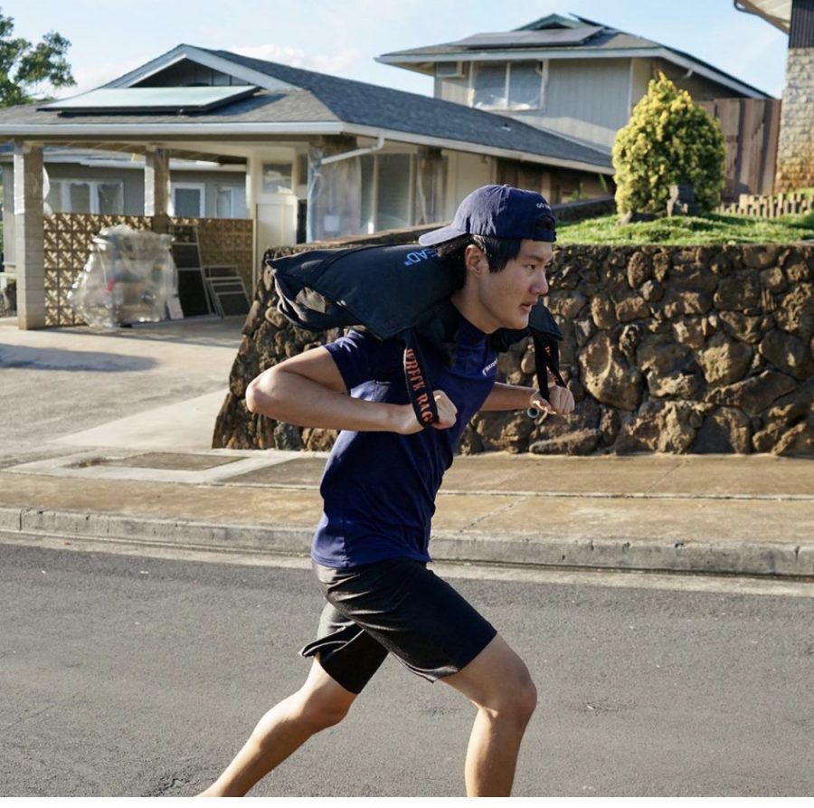 Mid-Pacific students  are finding ways to stay fit even through the stay at home order. Senior Kellen Tanaka on a run in his neighborhood.