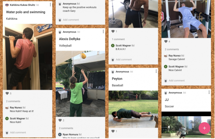 Mid-Pacific students post their workouts on the daily Padlet to take part in the M Club workout competition. Boys Water Polo won a $2,000 prize for posting the most workouts. 