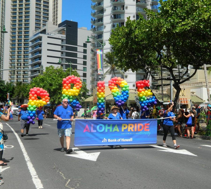 Bank of Hawaii sponsors Honolulu Pride and joins in on the festivities. Just one example of a major company showing their stance in supporting the LGBT community. 