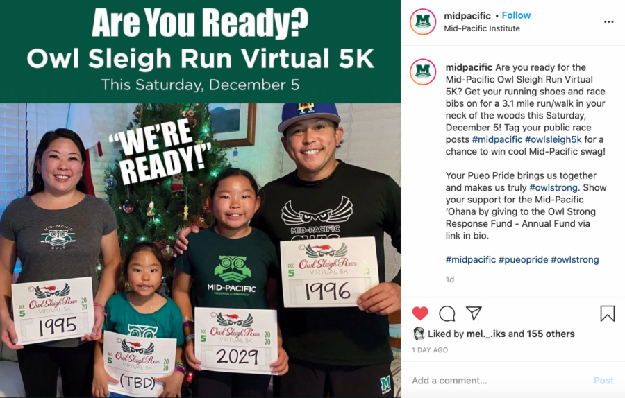 The Jinbo family showing their racing bibs for the class competition. This image was posted on Mid-Pacifics Instagram to support the Owl Sleigh Ride Virtual 5k.