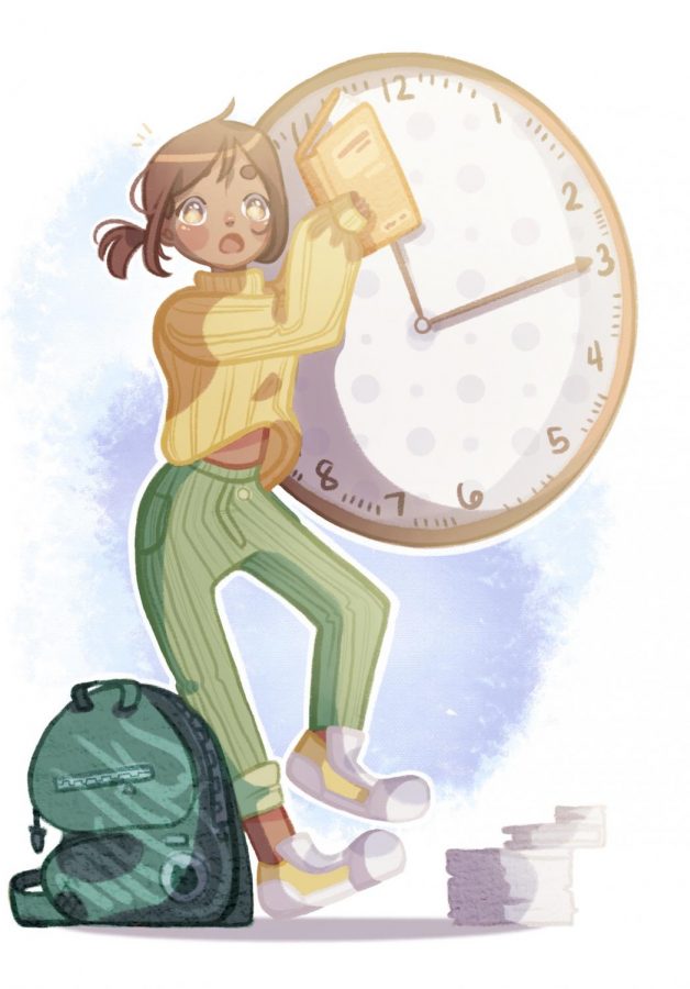 Illustration of a student juggling time.