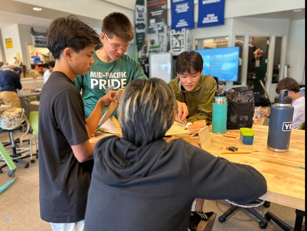 Students (Tyler Wilson, and Tyler Kawamoto) work on their IB Tech design project. Incorporating new technology into Mid-Pacific Institute.